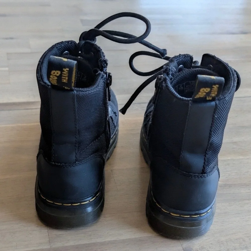 Dr. Martens Combs Tech Black Canvas Utility Boots Tie, Side Zip Kids Size 2